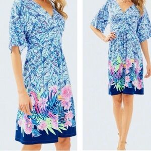 Fun! Lilly Pulitzer Parigi Dress Bennett Blue Let's Mango Toucan Bird Leaf XS!